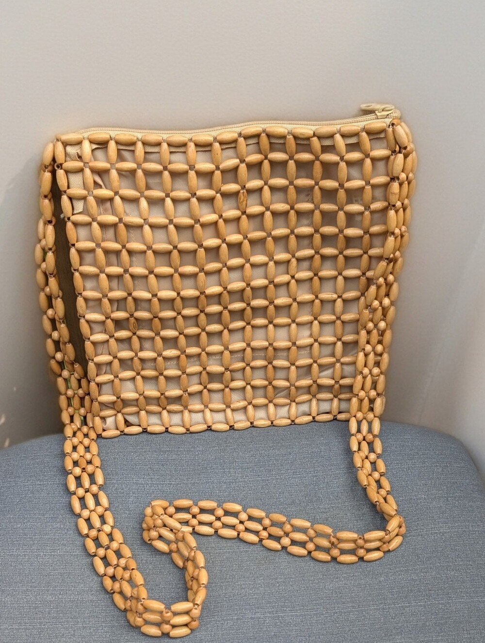 Wood Beaded Crossbody Bag Purse